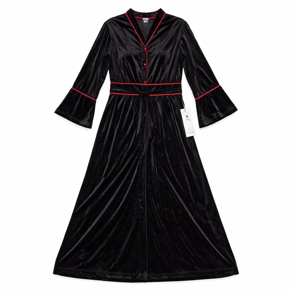 Raza New York Black Velvet Maxi Robe XL Red‎ Trim Bell Sleeve Style 2042 NWT